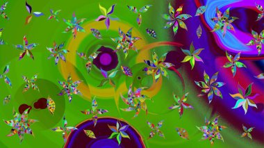 Süslü kumaş deseni. Renkli Bahar Teması eskiz kalıbı. Raster illüstrasyonundaki çiçek desenli çizim. Düz Çiçek Elementleri Tasarımı.