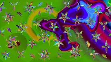 Raster illüstrasyonu. Yeşil renkte karalamalı çiçek deseni çiz.