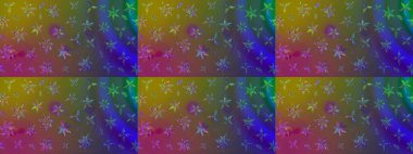 Suluboya elle çizilmiş çiçek desenli eskiz deseni. Parlak renkli fantezi çiçekleri, yapraklar, kahverengi renkli tomurcuklar, kahverengi.