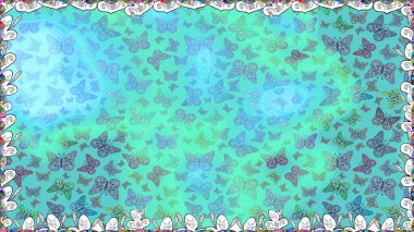 Mavi ve yeşil lekeli oldukça pürüzsüz kelebek kumaşı. Duvar kağıdı için böcek dokusunun tekrarı. Bahar Kelebeği teması. Raster illüstrasyonu.