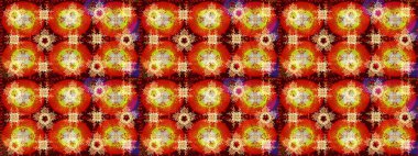 Raster illüstrasyonu. Kırmızı, turuncu ve sarı kar taneleri. Noel için tatil tasarımı, yeni yıl moda baskıları. Güzel tasarım. Kar tanelerinin soyut arkaplanlı Noel arkaplanı.