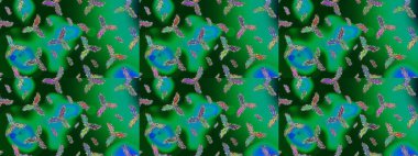 Güzel dekorasyon. Kışın sembolü. Raster illüstrasyon kar taneleri. Yeşil, mavi ve mor renkli suluboya kar taneleri.