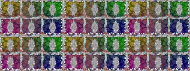 Raster illüstrasyonu. El çizimi çiçekli, soyut, pürüzsüz desen. Yeşil renkte çiçekler.