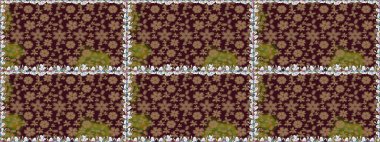 Renkli Yaz Temalı Kusursuz Arkaplan. Raster illüstrasyonunda kusursuz çiçek deseni. Düz Çiçek Elementleri Tasarımı. Kahverengi renkte çiçekler.