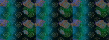 Kusursuz çiçek deseni. Raster illüstrasyonu. Asya tekstil tarzında. Mavi, yeşil ve siyah renkte çiçekler. Raster illüstrasyonu.