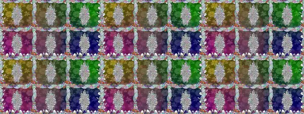 Raster illüstrasyonu. El çizimi çiçekli, soyut, pürüzsüz desen. Yeşil renkte çiçekler.