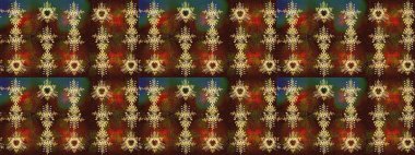 Çiçek desenli eskiz. Kahverengi, yeşil ve sarı renkli çiçekler. Renkli Bahar Teması eskiz kalıbı. Düz Çiçek Elementleri Tasarım Raster illüstrasyonu.