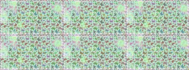 Tarafsız, gri ve yeşil arka planda kelebek deseni var. Kumaş, Tekstil, Baskı ve Davetiye için arka plan. Raster illüstrasyonu.