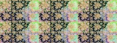 Altın çiçekli, pürüzsüz desen. Damask arkaplanı. Barok tarzında altın çiçekli süs. Tarafsız renklerdeki altın element.