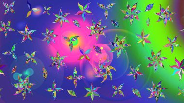 Çiçek desenli çizim. Raster illüstrasyonu. Raster illüstrasyonu. Asya tekstil tarzında. Mavi renkte çiçekler.