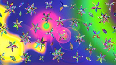 Renkli Bahar Teması eskiz kalıbı. Düz Çiçek Elementleri Tasarımı. Yeşil renkli çiçekler. Çiçekle çizim deseni.