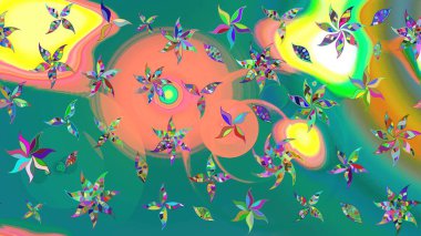 Raster illüstrasyonu. Küçük çiçekteki sevimli çiçek deseni. Raster deseni. Mavi renklerde. Soyut çiçek çizim kalıbı arkaplanı.