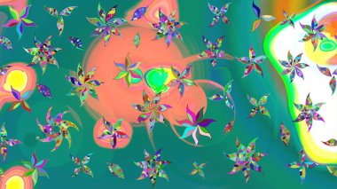 Düz Çiçek Elementleri Tasarımı. Çiçeksel fantezi tasarımı ve parlak bir arka plan çizimi. Renkli Bahar Teması çizim şablonu.