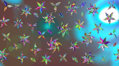 Raster Floral Illustration, Asyalı tekstil. Kahverengi renkli etnik çiçeklerle zarif bir eskiz deseni..