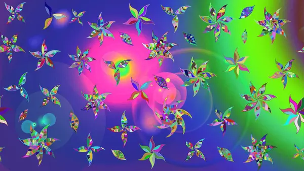 Çiçek desenli çizim. Raster illüstrasyonu. Raster illüstrasyonu. Asya tekstil tarzında. Mavi renkte çiçekler.