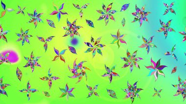 Raster illüstrasyonundaki çiçek desenli çizim. Düz Çiçek Elementleri Tasarımı. Yeşil renkli çiçekler. Renkli Bahar Teması çizim şablonu.