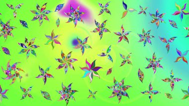 Yeşil renkli çiçekler. Çizim çiçek deseni duvar kâğıdı olarak kullanılabilir. Raster illüstrasyonu.