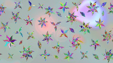 Raster illüstrasyonu. Çiçek süslemeli çizim deseni. Gri renkli çiçekler.