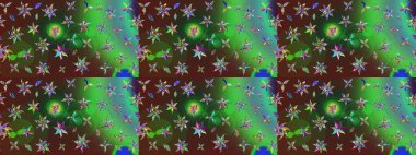 Renkli Bahar Teması eskiz kalıbı. Düz Çiçek Elementleri Tasarımı. Raster illüstrasyonundaki çiçek desenli çizim. Yeşil renkte çiçekler.