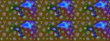 Çiçekli karalama şeklinde Raster çiçek deseni. Raster illüstrasyonu. Yumuşak, yeşil renkte bahar çiçekleri.