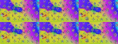 Raster illüstrasyonu. Raster illüstrasyonu. Çiçek desenli çizim. Mor renkli çiçekler. Asya tekstil tarzında.