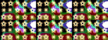 Yeşil, siyah ve kırmızı renkli kristal kar taneleri. Raster illüstrasyonu.