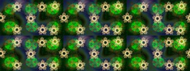 Yeşil, mavi ve gri renkler üzerine şirin soyut kar tanesi raster tasarımı. Düz kar karalama ikonları, yılbaşı afişi için kar taneleri silueti, kartlar. Yeni yıl kar tanesi.