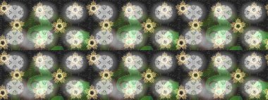 Gri, yeşil ve nötr kar taneleri. Raster illüstrasyonu. Noel ve yeni yıl moda baskıları için tatil tasarımı. Kar tanelerinin soyut arkaplanlı Noel deseni.