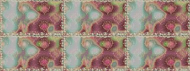 Tarafsız renklerde çok renkli, zarif küçük çiçekler ve komik böcekler, raster deseni, illüstrasyon.