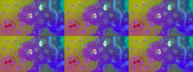 Mor renkli çiçekler. Hediye ambalaj kağıdı, tebrik kartları, posterler ve pankart tasarımı. Raster düz çiçek çizim deseni.