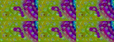 Yeşil renklerde. Çiçek buketleriyle klasik bir eskiz şekli. Raster illüstrasyonu.