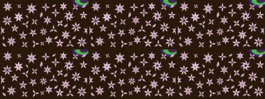 Çiçekli karalama şeklinde Raster çiçek deseni. Raster illüstrasyonu. Yumuşak, bahar çiçekleri kahverengi renklerde.