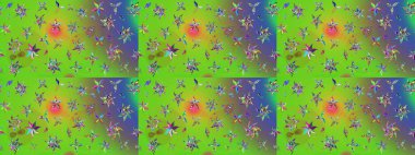 Parlak çiçekli yeşil renkler üzerine soyut çizim deseni. Çiçeksel elementlerle süslenmiş zarif raster dokusu. Küçük çiçekte şirin bir çiçek deseni var..