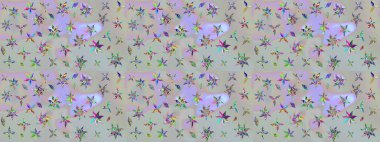 Düz Çiçek Elementleri Tasarımı. Raster illüstrasyonundaki çiçek desenli çizim. Renkli Bahar Teması eskiz kalıbı. Süslü kumaş deseni.