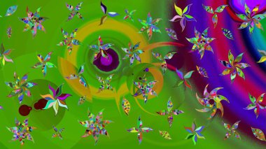Yeşil renkli çiçekler. Çiçekli karalama şeklinde Raster çiçek deseni. Yumuşak, yaz çiçekli arka plan.