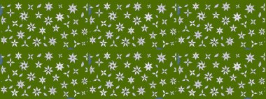 Raster illüstrasyonundaki çiçek desenli çizim. Yeşil renkli çiçekler. Renkli Yaz Temalı eskiz kalıbı. Düz Çiçek Elementleri Tasarımı.