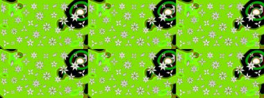 Çiçek süslemeli çizim deseni. Yeşil renkli çiçekler. Raster illüstrasyonu.