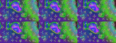 Küçük renkli çiçekler. Yeşil çiçekli bahar çiçekleri. Küçük çiçekte güzel bir desen. Motley illüstrasyonu. Moda baskıları için zarif bir şablon.