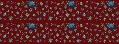 Raster illüstrasyonu. Eski usul küçük çiçekli şirin bir eskiz deseni. Moda arka planında parlak buketler. Kumaş, duvar kâğıdı ve kağıda yazdırmak için gelişen arkaplan.