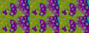 Yeşil renkte manzaralı çiçek deseni. Sevgililer günü ve tebrik kartı konsepti için şık bir davetiye. Çiçek kompozisyonu, el boyası, hassas şablon. Üst görünüm, yumuşak biçim.