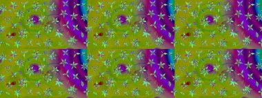 Raster illüstrasyonundaki çiçek desenli çizim. Yeşil renkte çiçekler.
