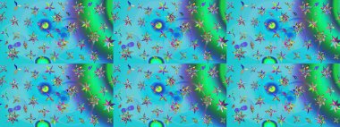 Asya tekstil tarzında. Çiçek desenli çizim. Mavi renkli çiçekler. Raster illüstrasyonu. Raster illüstrasyonu.