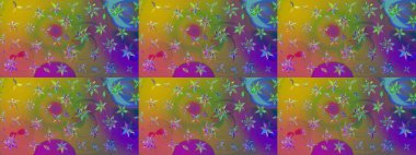 Raster illüstrasyonundaki çiçek desenli çizim. Yeşil renkte çiçekler.