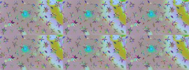 Raster çiçek desenli çiçek deseni, yapraklar, dekoratif elementler, sıçrama, lekeler, el çizimi kontur çizgileri ve Doodle çizim stili, grafik raster çizim çizimi.