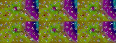Küçük yeşil çiçeklerle oldukça eski bir besin torbası deseni. Tekstil, kumaş, kapaklar, duvar kağıtları, baskı, paket, koleksiyon defteri, örgü, dekupaj için çiçek arkaplanı..