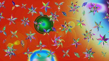 Suluboya, elle çizilmiş. Turuncu üzerine çiçekler. Raster hisseleri. Taslak arkaplan deseni.