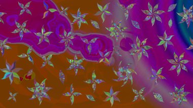 Raster - stok. Eskiz arkaplan modeli. Yapraklı çiçekler ve mor renkli papatya çiçekleri..