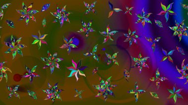 Renkli Bahar Teması eskiz kalıbı. Düz Çiçek Elementleri Tasarımı. Asya tekstil tarzında. Çiçek desenli çizim. Raster illüstrasyonu. Güzel kumaş deseni.