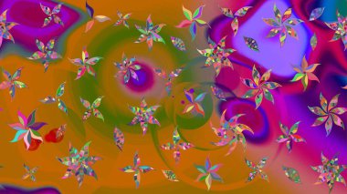 Kumaş, duvar kağıdı ve kağıt üzerine baskı yapmak için gelişen arka plan. Moda arka planında parlak buketler. Eski usul küçük çiçekli şirin bir eskiz deseni. Raster illüstrasyonu.