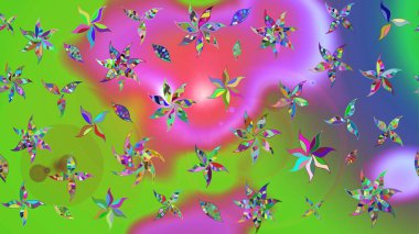 Çiçekli karalama şeklinde Raster çiçek deseni. Yeşil renkli çiçekler. Nazik, narin çiçek arkaplanı.